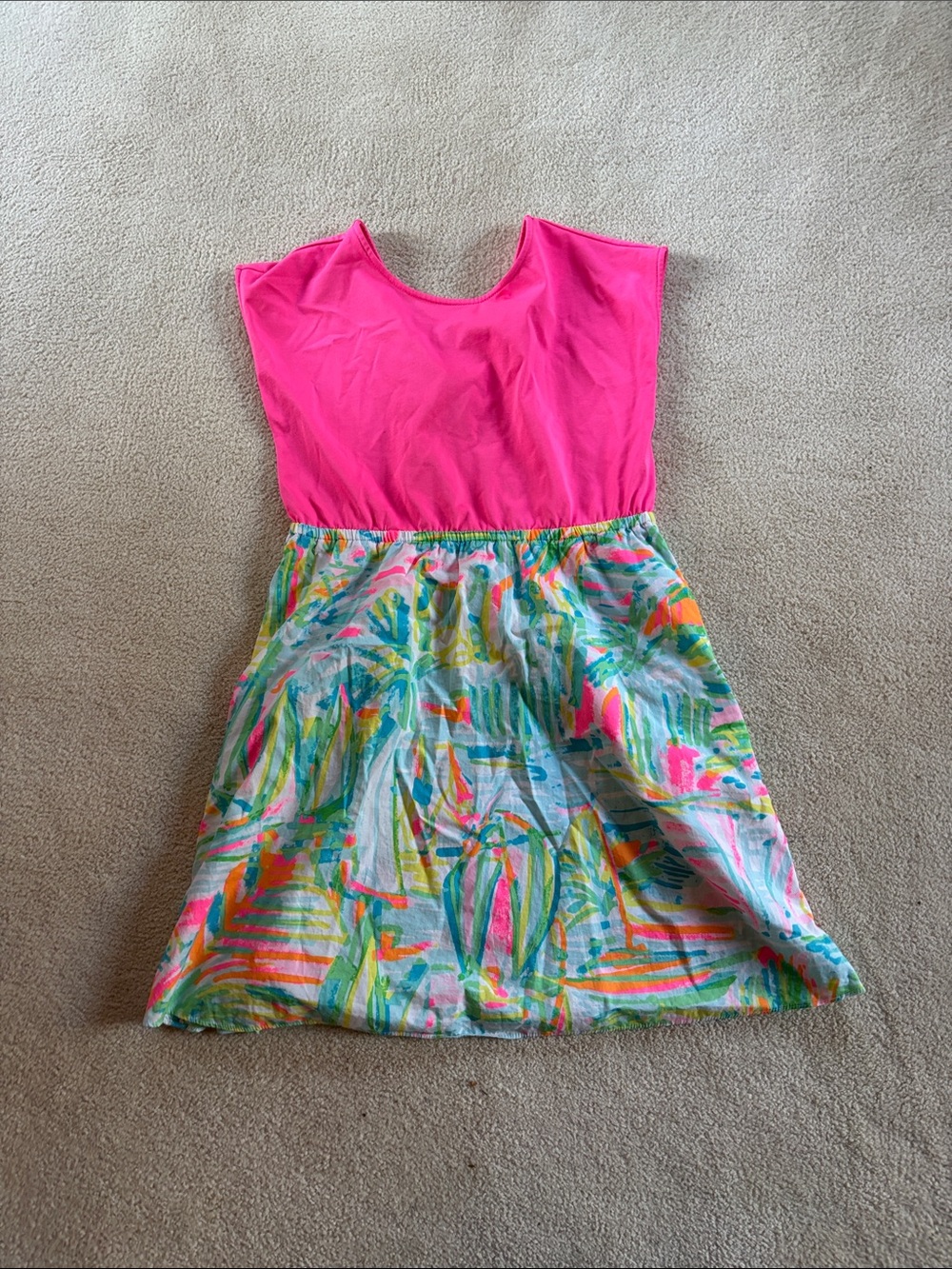 Lilly Pulitzer Hot Pink Top with Multicolor Printed Skirt Dress